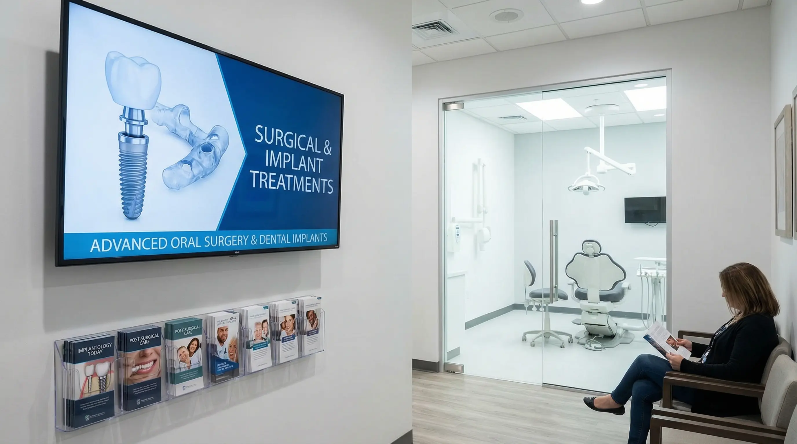 A specialist dentist evaluating a 3D dental tomography scan before an implant surgery